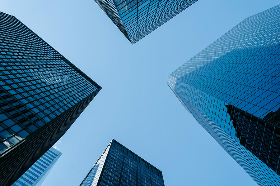 Skyscrapers with reflecting walls in Modern Megapolis