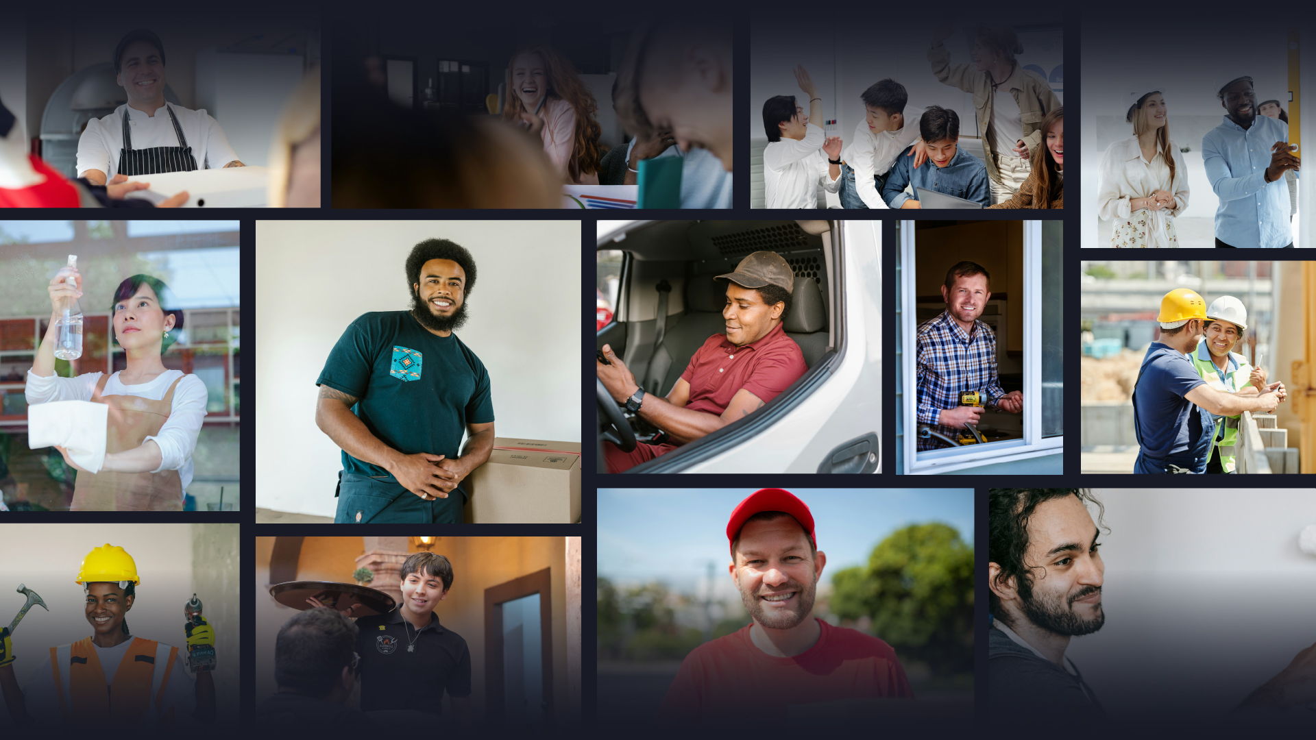 Collage of different people showing smile and passion within their respective industry