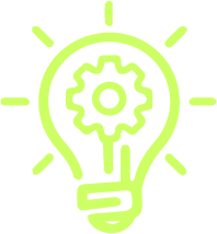 Icon of a glowing light bulb with a gear in the middle as the filament, representing 'Confidence in your Legacy'
