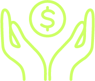 Icon of dollar coin in between two hands, representing 'Long-Term Support'