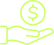 Icon of a side shot of a palm with a dollar coin hovering on top, representing 'Operational Support'